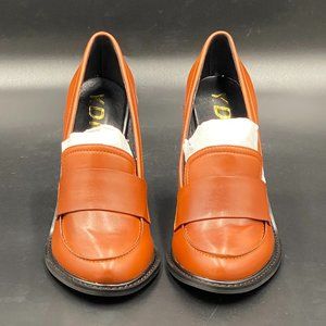 A YDN Brown Chunky High Heels Round Toe Work Pumps